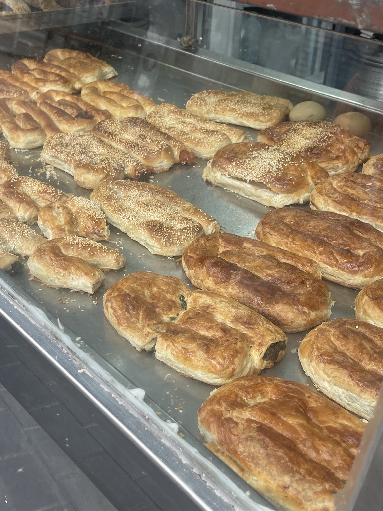 Display of bourekas at Penso Bourekas in Levinsky Market, Tel Aviv