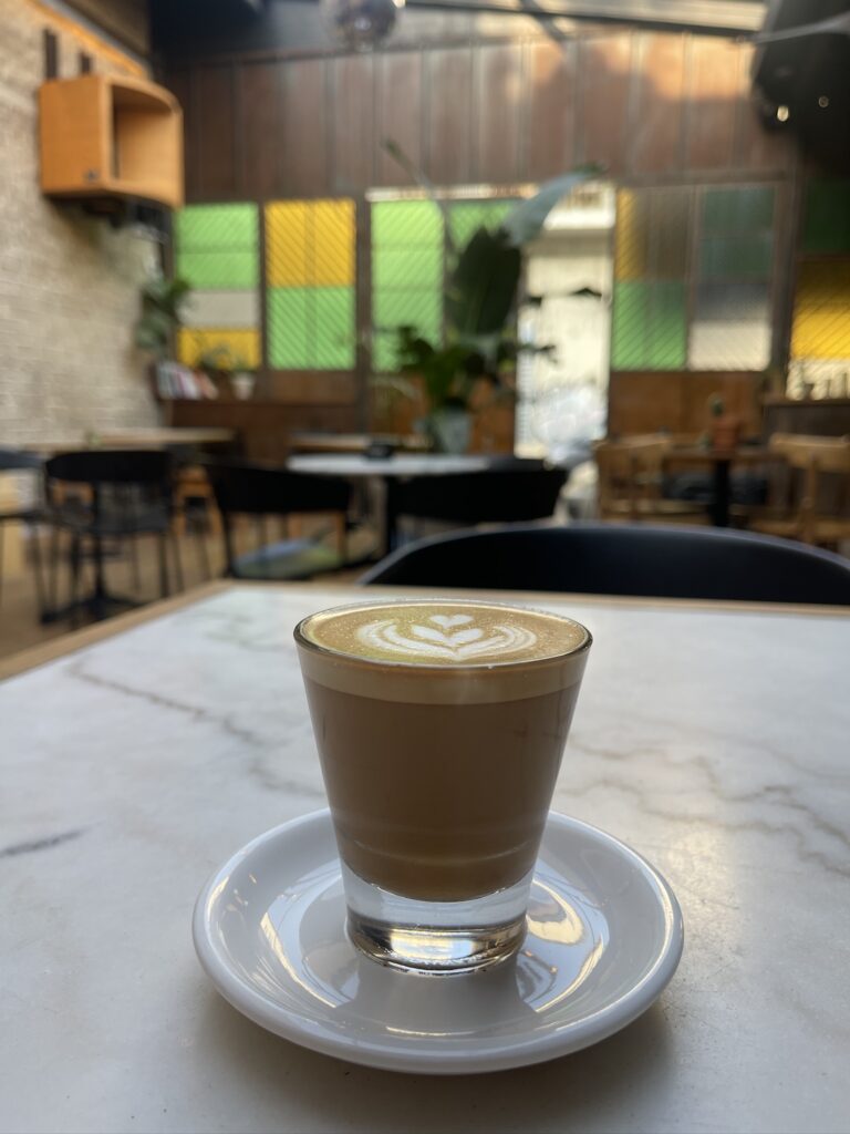 Cortado served at Ada Levinsky cafe in the Levinsky Market neighborhood Tel Aviv.